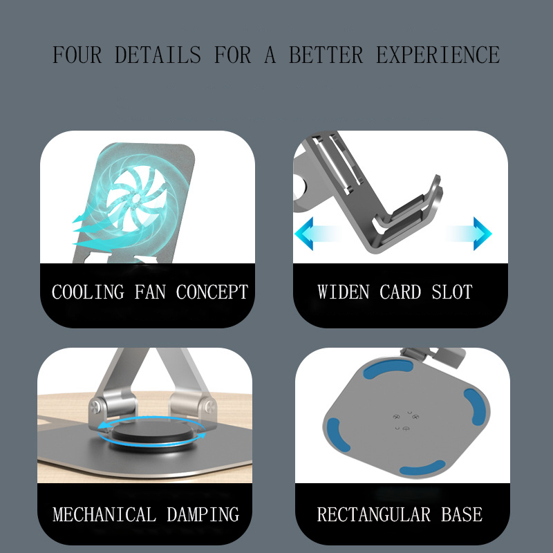 Foldable rotating carbon steel desktop mobile phone stand custom made